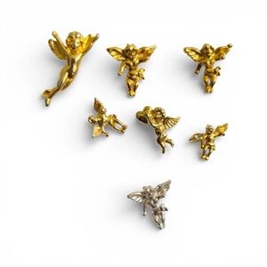 Vintage Cherub Angel Pin Lot | Gold & Silver Tone | Set of 7